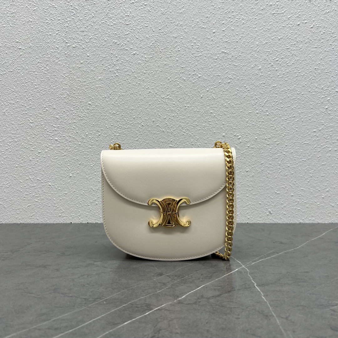 Celine Chain Besace Shoulder Bag Clea In Shiny Calfskin White 110973